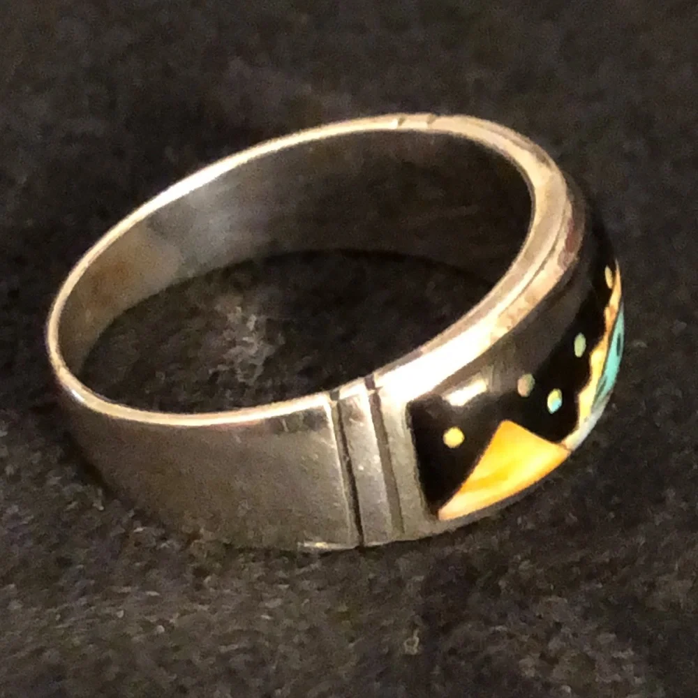 VINTAGE NATIVE AMERICAN RING Sterling Silver Opal Onyx MoonStone Tigers eye .NWT